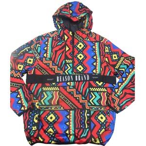 Reason Brand Mens Geometric Tribal Print Half Zip Windbreaker Jacket Large Multi